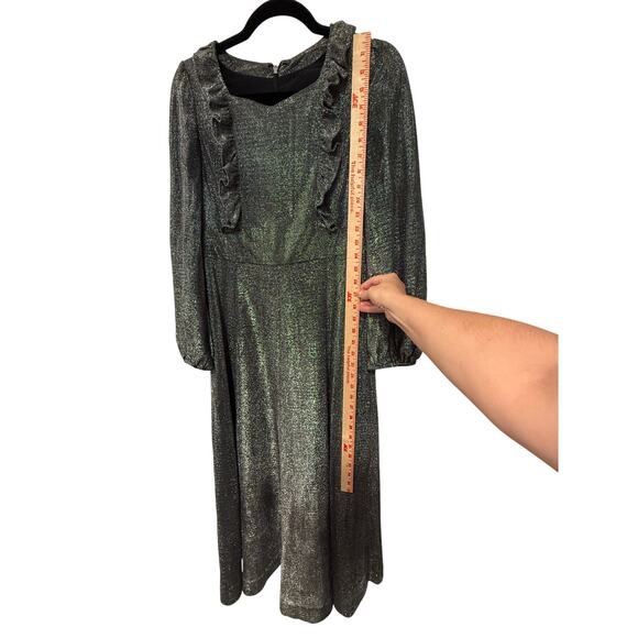 Vintage 70s Metallic Cottagecore Prairie Dress 8 Long Sleeve Holiday Party GLAM - Picture 8 of 11